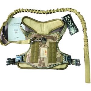 Auroth Tactical Dog Harness Med Desert Camo with Bungee Leash Service Dog Patch